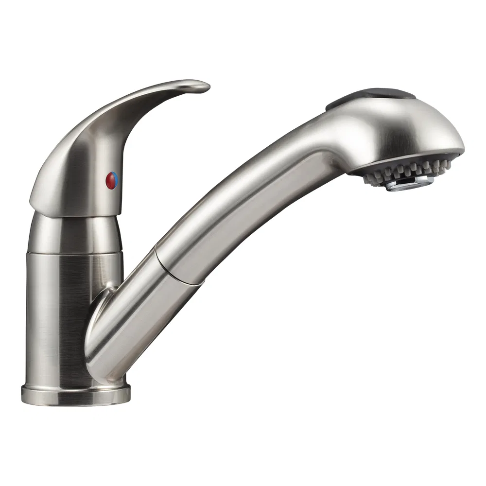 DF-NMK852-SN – DURA FAUCET Faucet, Used For Kitchen Single Piece Deck Mount Pull-Out Spout Single Lever Handle Nickel...